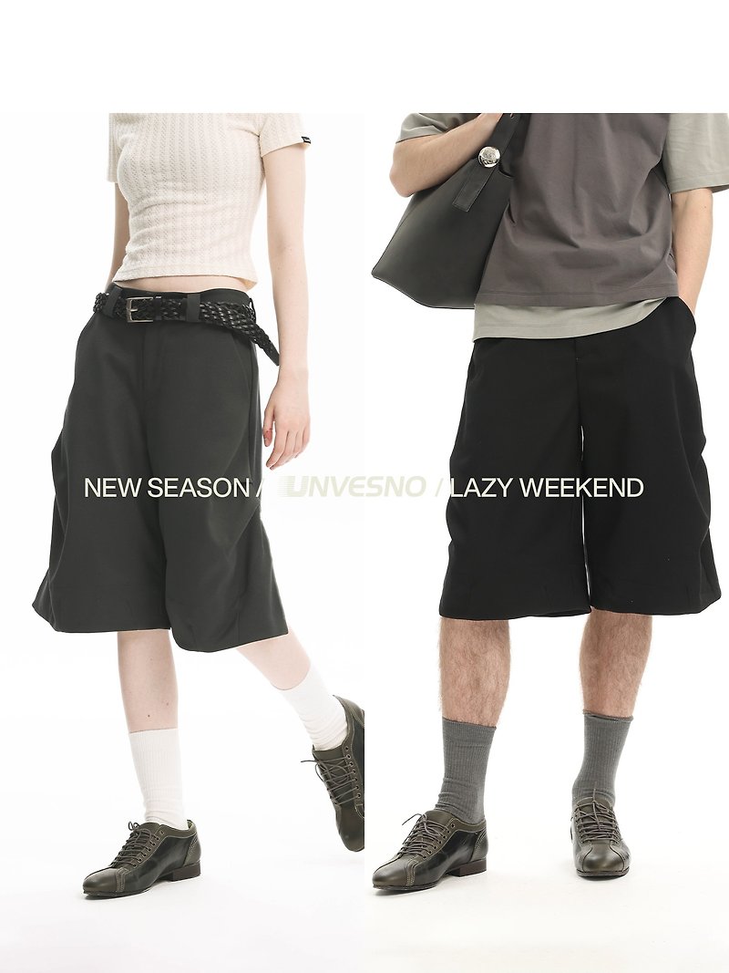 Unvesno (UN) 450G Three discounted deconstructed neutral elastic waist loose shorts trousers - กางเกงขายาว - วัสดุอื่นๆ 