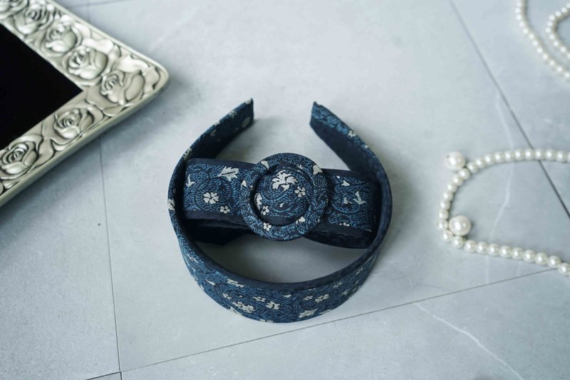 Antique tie modified belt-100% silk misty forest-dark blue-gift-belt headband set - Belts - Silk Blue