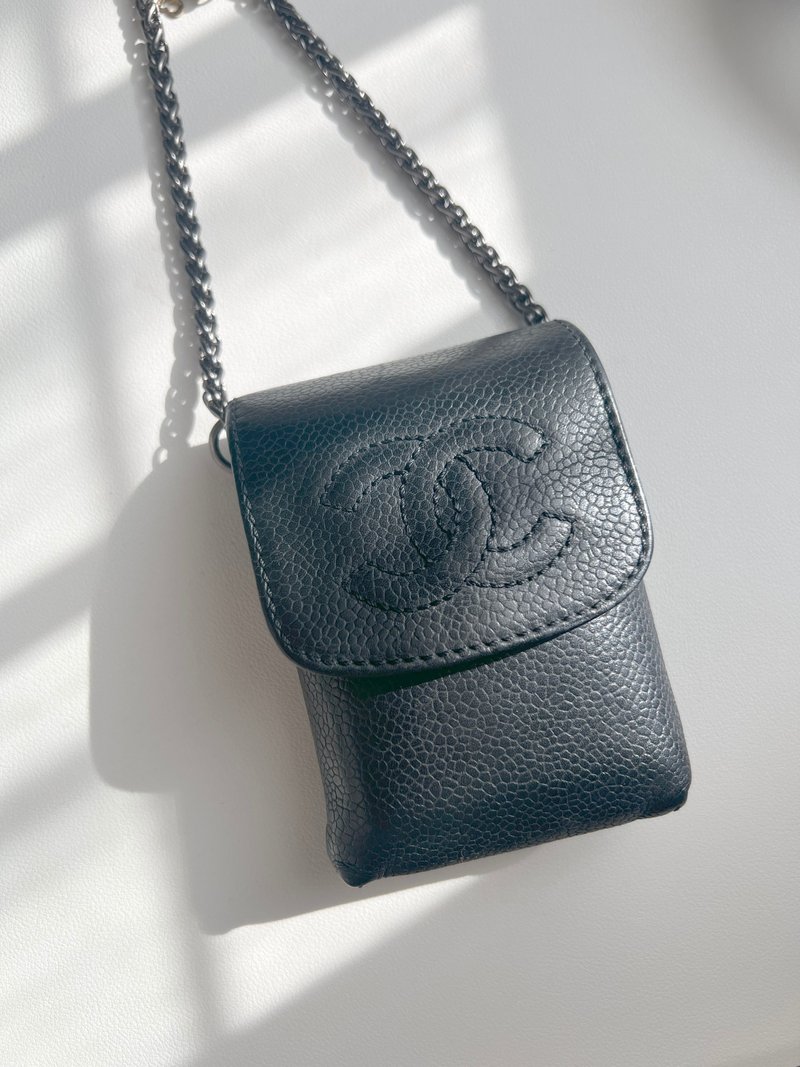 1997-1999 CHANEL魚子醬手提袋斜肩側肩包 送肩帶 日本中古二手 - 側背包/斜背包 - 真皮 黑色