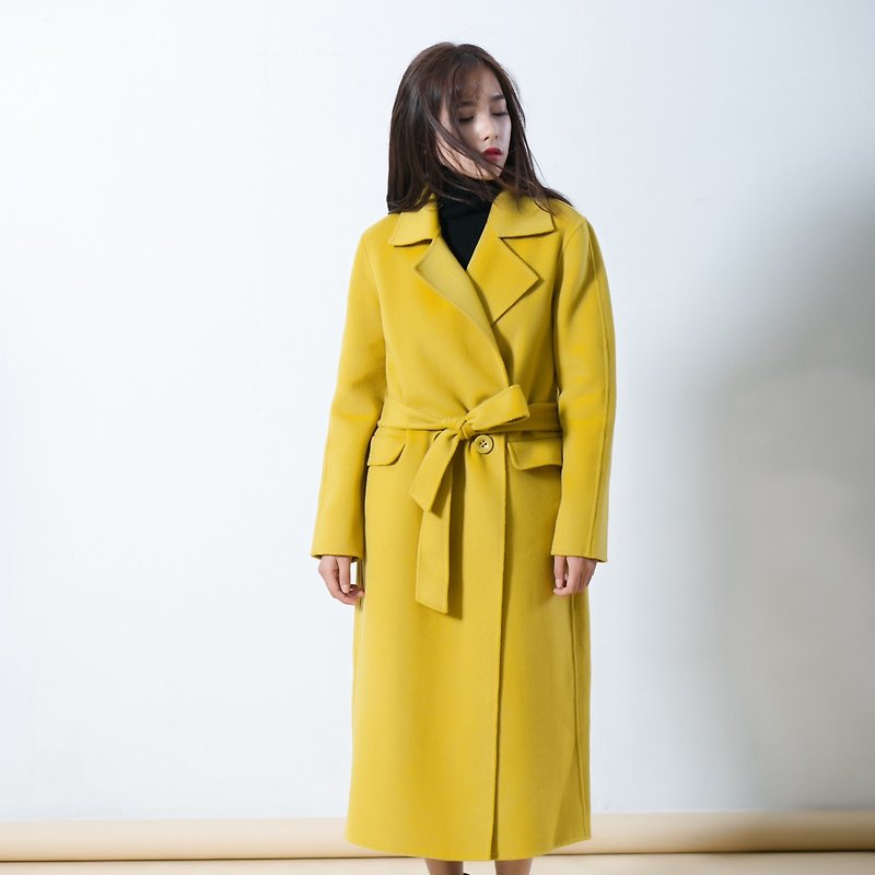 Annie Chen new winter thick fleece wool coat female woolen coat long exhausted Korean version was thin - เสื้อแจ็คเก็ต - ผ้าฝ้าย/ผ้าลินิน สีเหลือง