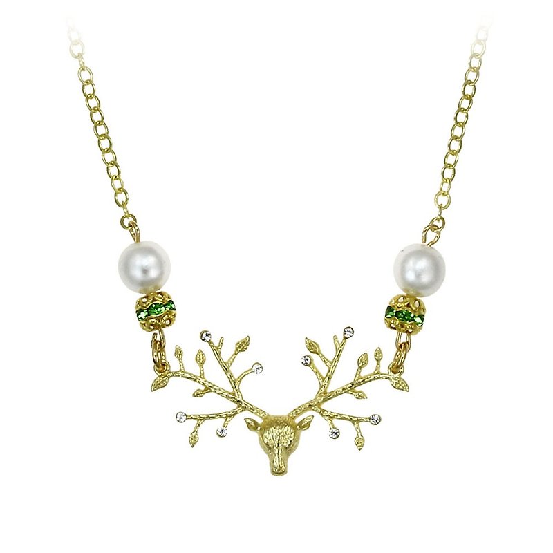 Moon deer. Mi Bronze pearl necklace - สร้อยคอ - โลหะ สีทอง