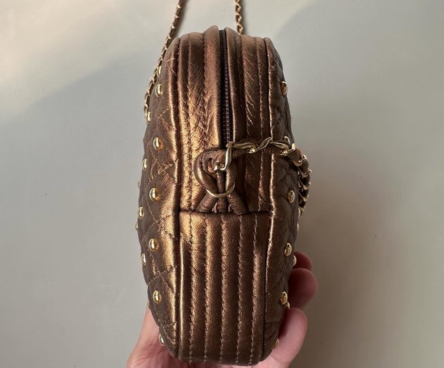 ANOUK OF CANNES coffee gold leather quilted x rivet side