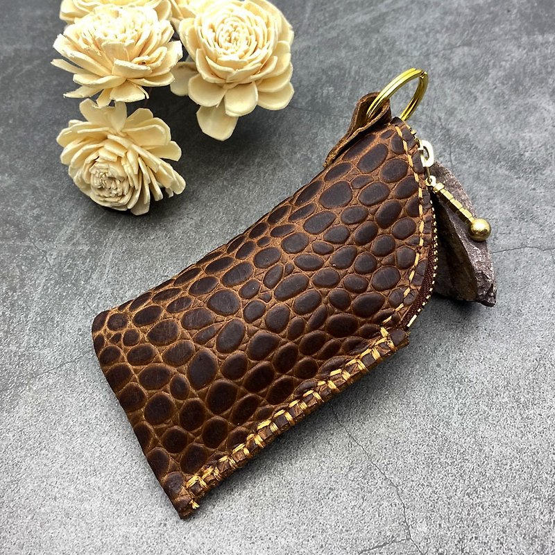 U6.JP6 handmade leather goods - pure hand-sewn imported cowhide (20220405-2) zipper coin purse - Coin Purses - Genuine Leather Brown