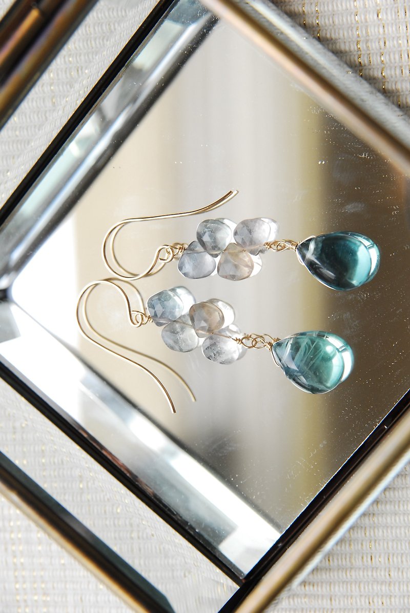 Earrings that enjoy the colorful colors of fluorite drops and marron cuts no.4 14 - Earrings & Clip-ons - Semi-Precious Stones Green