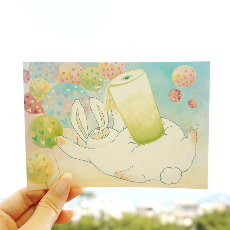 [Illustration] burden rabbit postcard - Flying Matcha latte - การ์ด/โปสการ์ด - กระดาษ ขาว