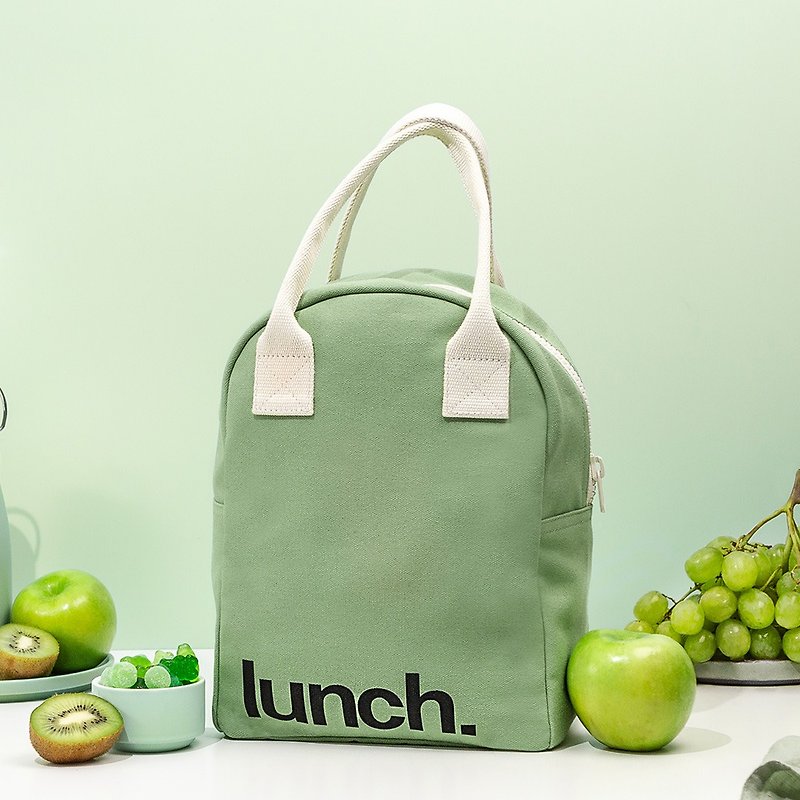 Fluf Zipper Lunch- Moss - กระเป๋าถือ - ผ้าฝ้าย/ผ้าลินิน สีเขียว