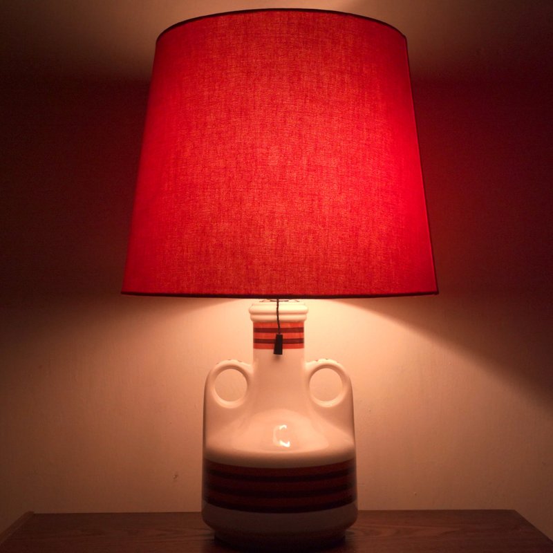 Japanese Showa Panasonic National Red Ceramic Table Lamp Night Lamp LT-62 - โคมไฟ - ดินเผา สีแดง