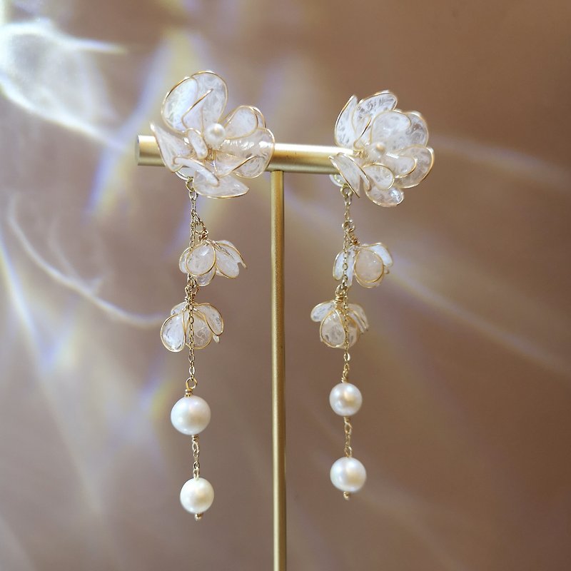 Wish | crystal flower earrings | ear pin ear hook Clip-On - Earrings & Clip-ons - Silicone White