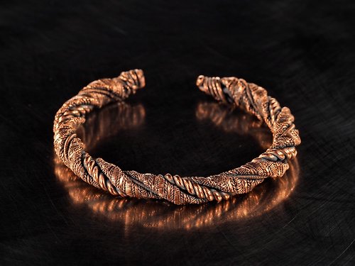 Wire Wrap Art 純銅線繞可調式袖口手鍊男女通用手鐲 7 週年結婚紀念日禮物創意