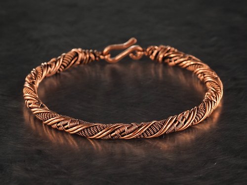 Wire Wrap Art Narrow wire wrapped copper bracelet / Hand crafted art bracelet for him or her