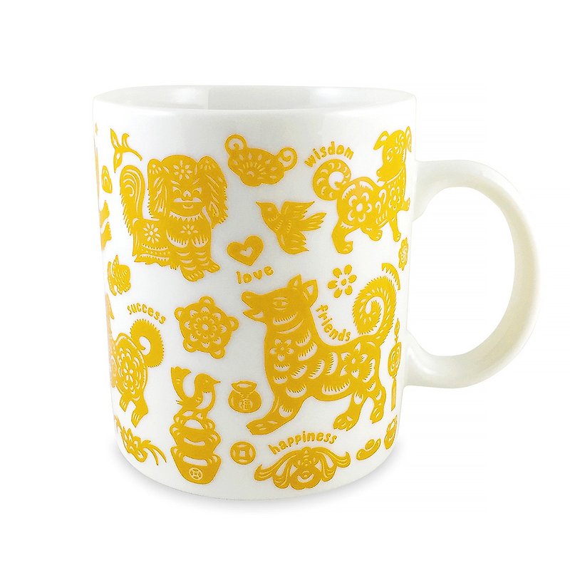 【Ten Dogs and Ten Beauties】Dog Mug (Yellow) - แก้วมัค/แก้วกาแฟ - เครื่องลายคราม สีเหลือง