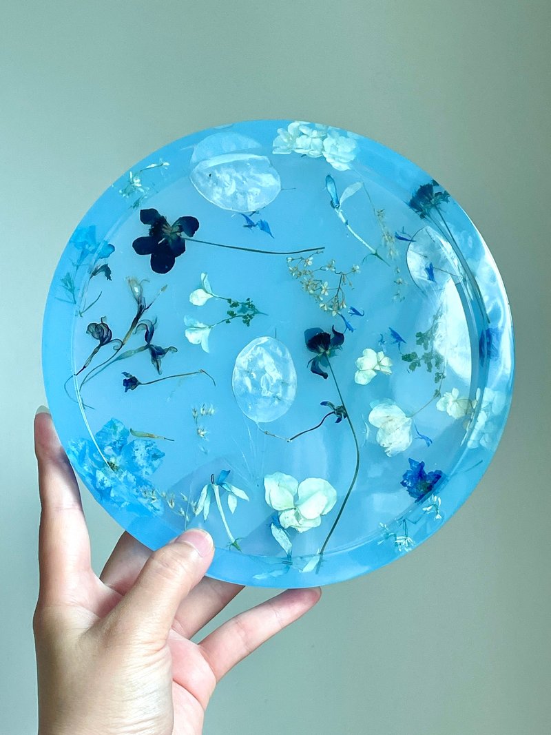 手工真花托盤/首飾盤+嵌入立體真花+卡片 - 擺飾/家飾品 - 樹脂 藍色