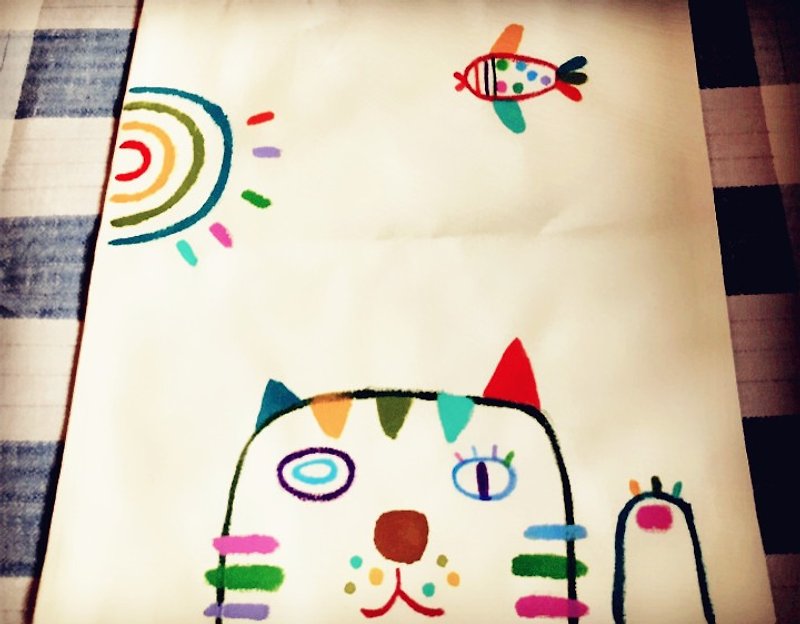 【純手繪】小提袋 | 環保購物袋 | 帆布袋  | 貓 | 可愛風 - 側背包/斜背包 - 其他材質 多色