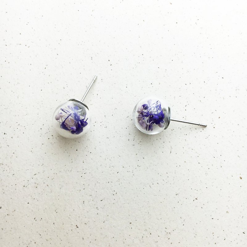 Glass Ball Earrings-Gypsophila Permanent Flower-Luggage of Hvar Island - Earrings & Clip-ons - Glass Purple