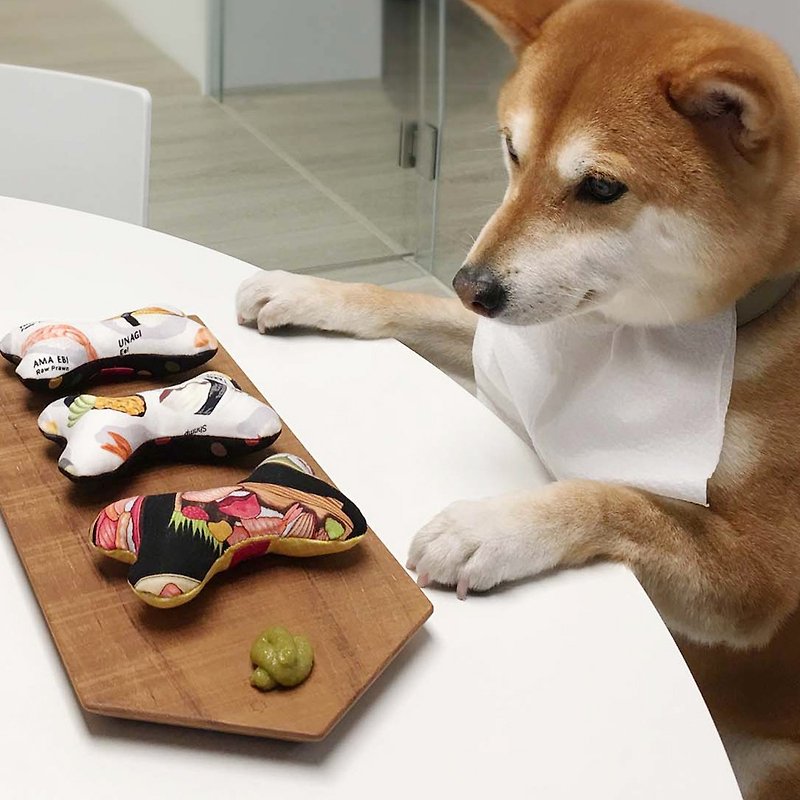 Dog Toys-Obi Series / Bone Bone (Eating Sushi) - ของเล่นสัตว์ - ผ้าฝ้าย/ผ้าลินิน สีเหลือง
