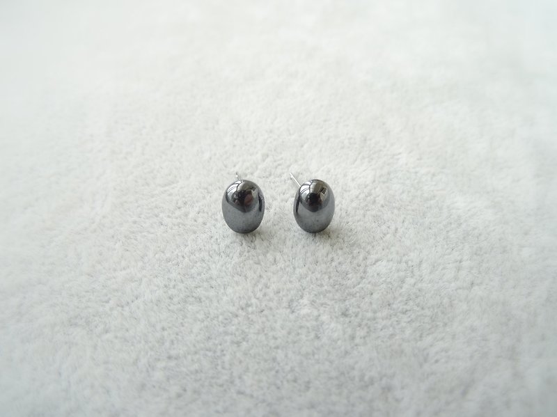 Ear Studs - Classic Hematite Oval Cabochon 316L Stainless Steel Stud Earrings - Earrings & Clip-ons - Semi-Precious Stones Gray