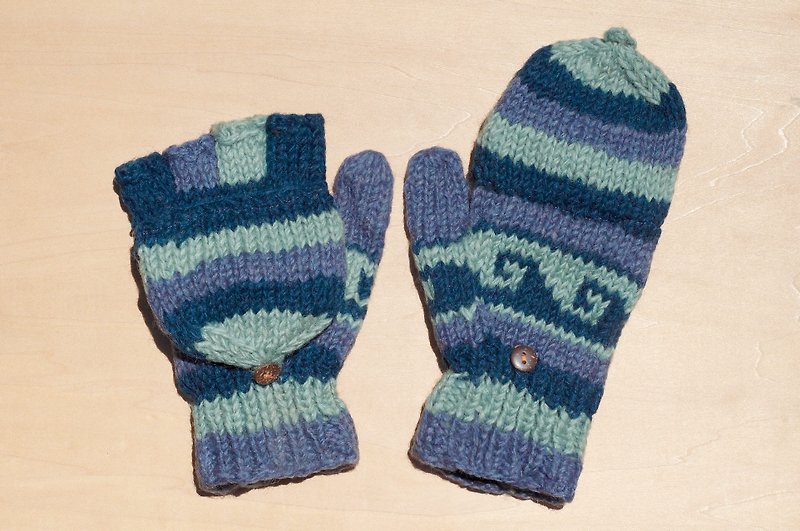 国家風波東欧のトーテム - クリスマスプレゼントは、限定版の手織りの純粋なウールのニット手袋/取り外し可能な手袋/手袋/暖かい手袋毛を手作り - 手袋 - ウール ブルー