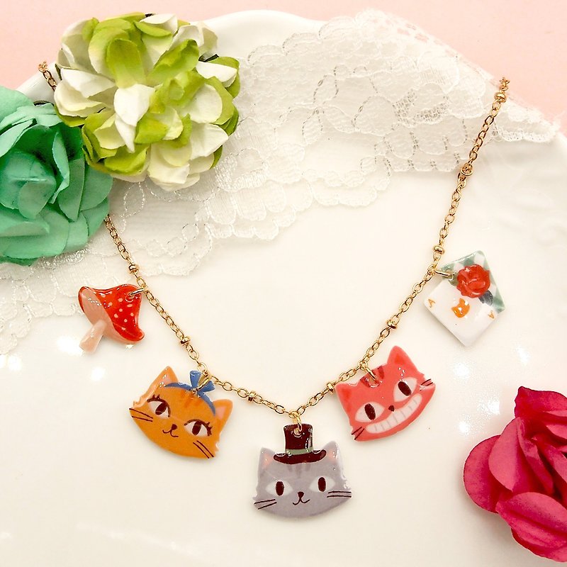 Catty in Wonderland handmade Alice cat necklace - Necklaces - Plastic Multicolor