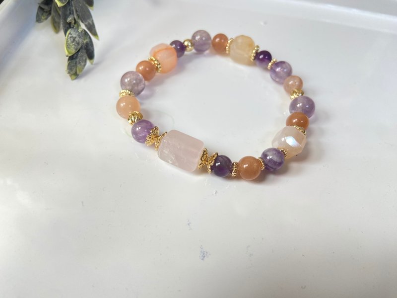 粉晶/紫水晶/紫兔毛/橙月光/櫻花瑪瑙 - 手鍊/手環 - 半寶石 多色