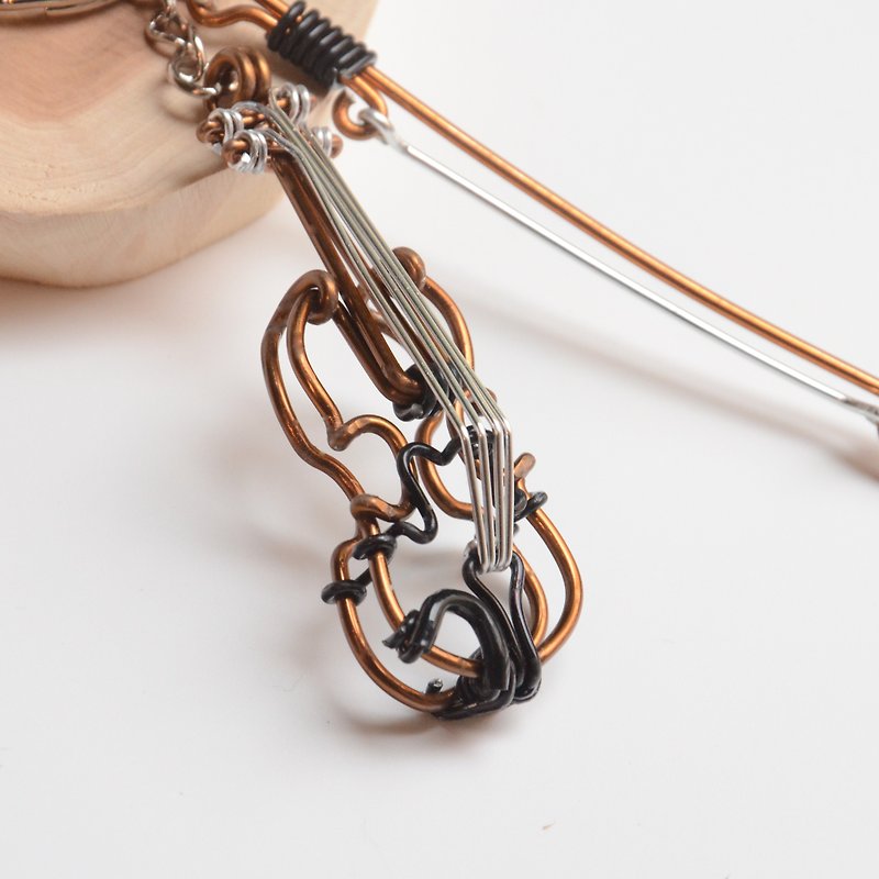 Wire lover 臺灣手作鋁線職人Viola鋁線樂器立體中提琴 - 鑰匙圈/鎖匙扣 - 鋁合金 咖啡色