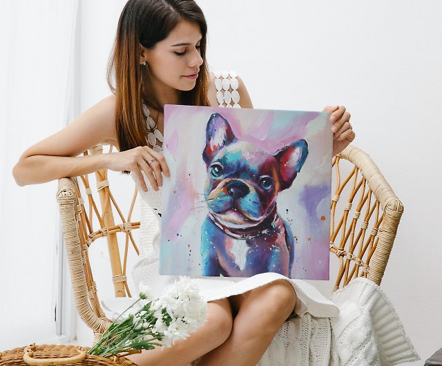 ブルドッグ絵画ペットポートレートアート犬オリジナルアートワーク動物