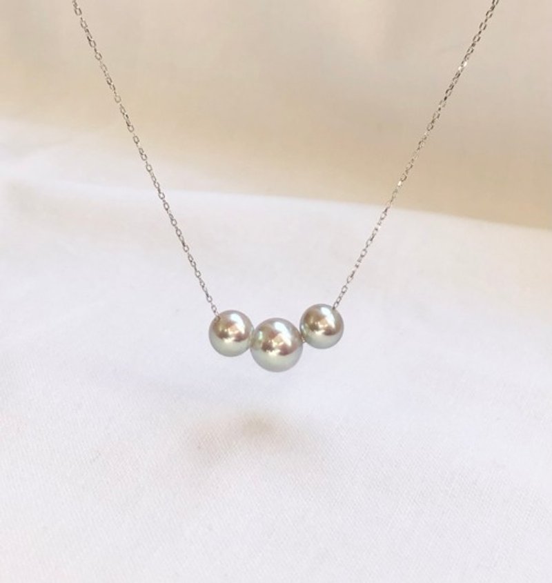 Akoya pearl natural color necklace tr - ต่างหู - ไข่มุก สีเงิน