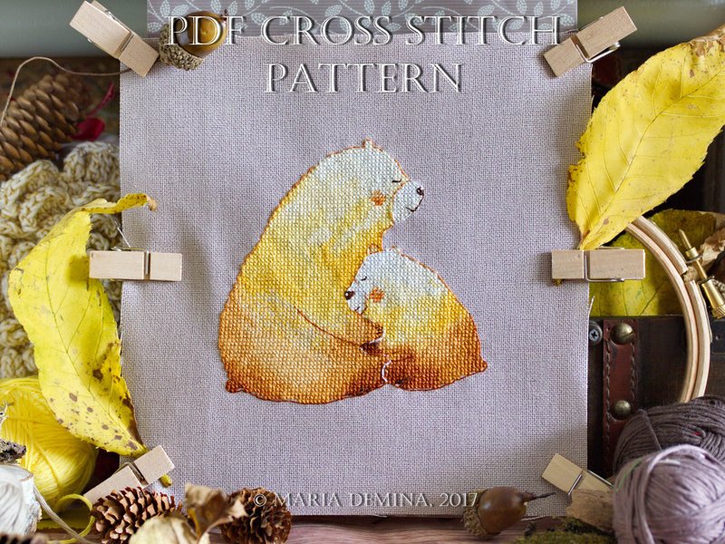 Mom and Baby Bear Hug PDF cross stitch pattern - 手工藝教學/工具書 - 其他材質 