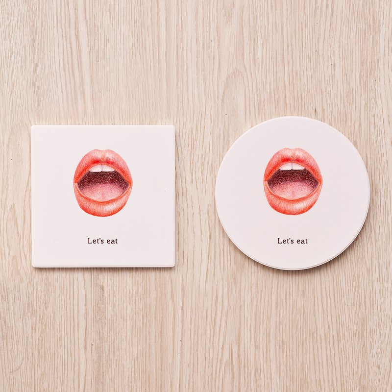 Red lips custom ceramic coaster / doctor physician nurse caregiver gift gift mouth - ที่รองแก้ว - เครื่องลายคราม ขาว