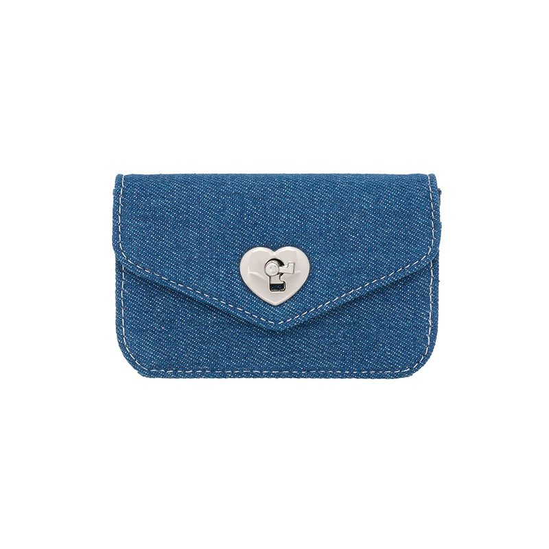 Heart Lock Compact Card Wallet denim - กระเป๋าสตางค์ - หนังแท้ สีใส