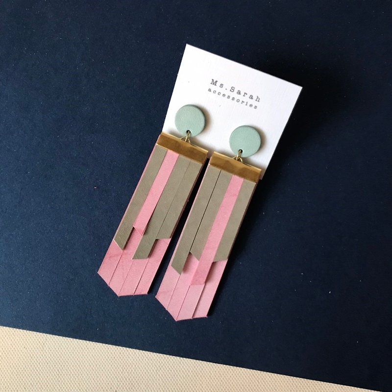Leather tassel earrings _ works D (can be changed) - Earrings & Clip-ons - Genuine Leather Pink