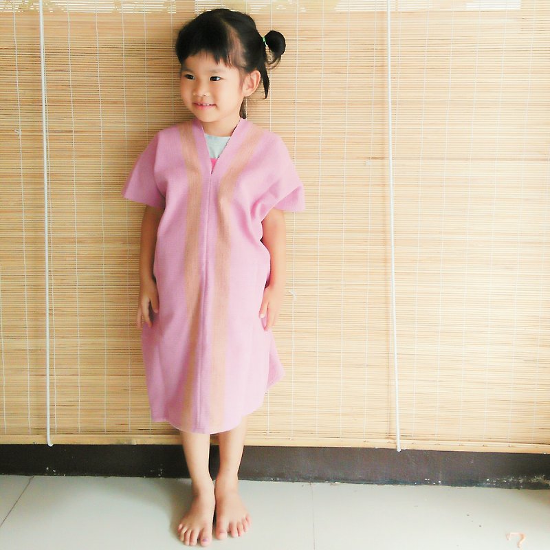 Thai plant dyeing & hand-woven dress / pink / line / kids / cotton - ชุดเด็ก - ผ้าฝ้าย/ผ้าลินิน สึชมพู