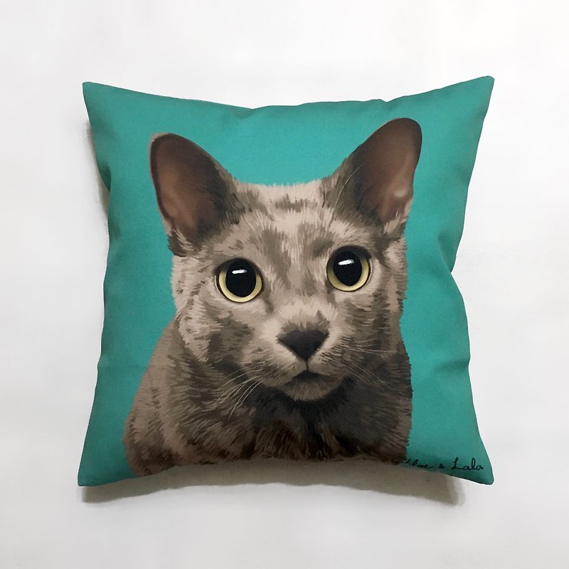 Wang Miao Big Pillow-Blue Cat | Toro - Pillows & Cushions - Polyester Green