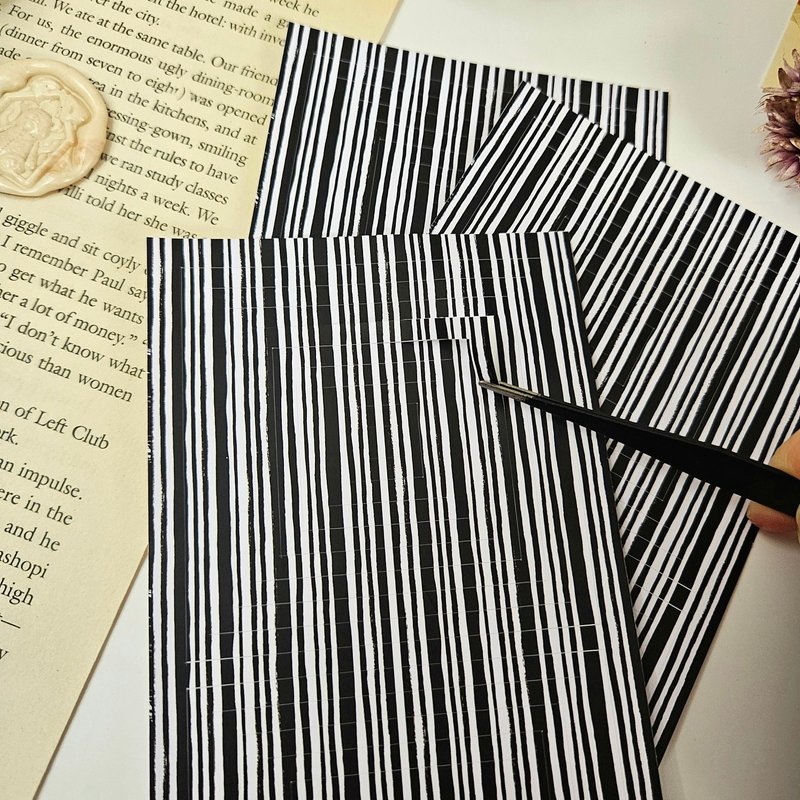 3 sheets of stripe-bordered die-cut stickers - สติกเกอร์ - กระดาษ 