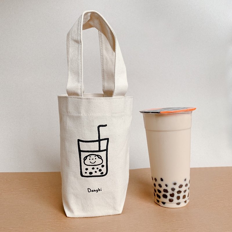 Dangbi pearl milk tea canvas beverage bag - Handbags & Totes - Cotton & Hemp White