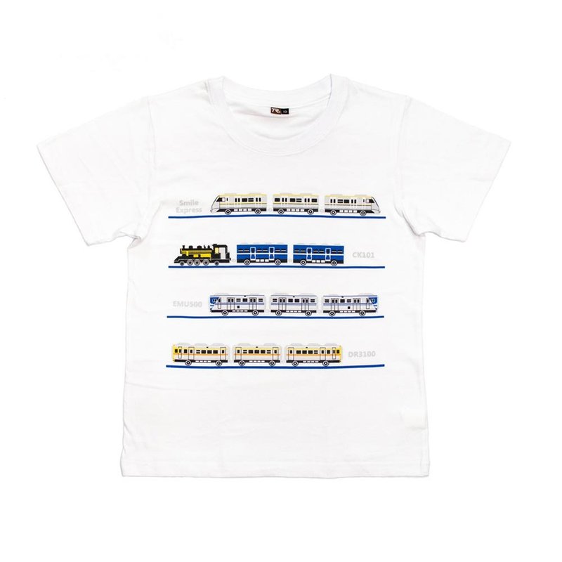 Taiwan train series parent-child children's wear T-shirt 100% cotton made in Taiwan exclusive design - Parent-Child Clothing - Cotton & Hemp White