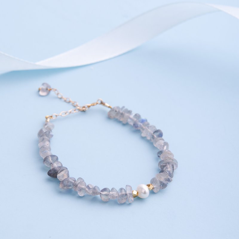 Raw Labradorite. Pearl, 14K gold-filled Natural Gemstone Stack Bracelet - Bracelets - Crystal Blue