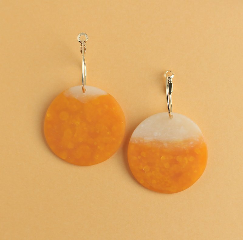 jiho orange soda micro light translucent soft pottery big earring jewelry - Earrings & Clip-ons - Other Materials Orange