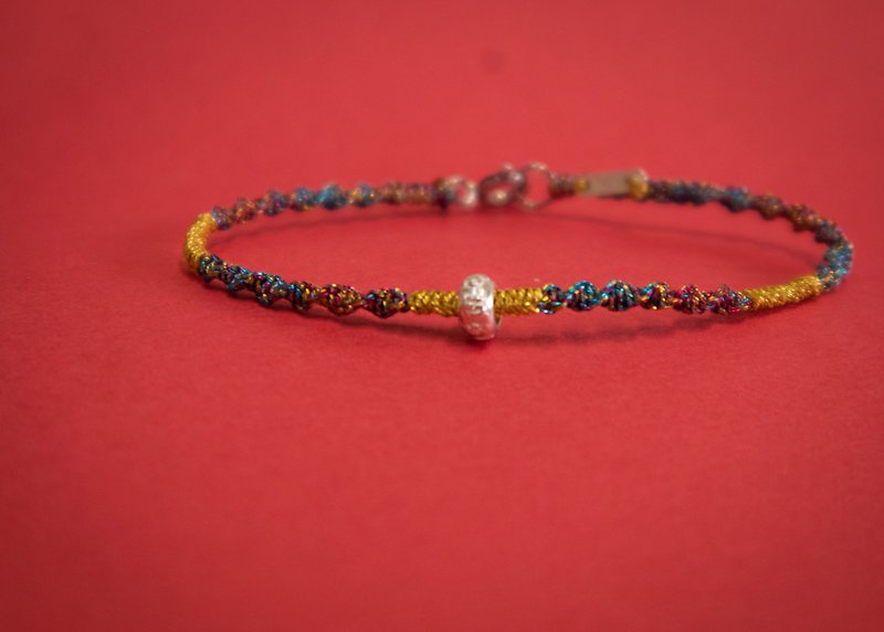 [Transfer] 925 sterling silver six-character Daming Mantra hand-woven - lucky bracelet - five-color thread - สร้อยข้อมือ - เงินแท้ หลากหลายสี