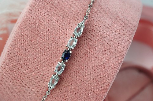 roseandmarry Natural Blue Sapphire and Topaz Bracelet Sterling Silver 925