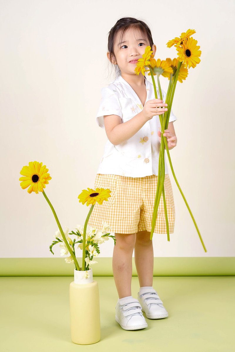 afterjuly daffodils系列 原創設計繡花童装上衣- 白色 - 男/女童裝 - 棉．麻 白色