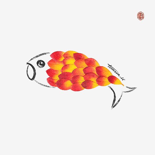 tomson.li 年年有魚 | 原創插畫 吉祥如意 裝飾畫 中國水墨風 藝術微噴 錦鯉