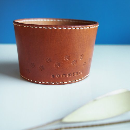JOY & O-MAN Customized -- Handmade reuseable coffee cup sleeve leather brown tan color