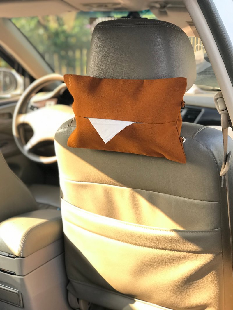 二用車用面紙套 / 深茶色帆布面紙套 - 面紙盒 - 棉．麻 咖啡色