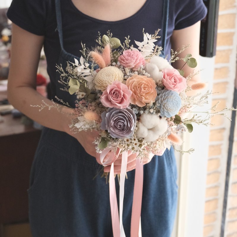 永生花+乾燥花|浪漫粉色系捧花 登記 外拍 結婚捧花 - 乾燥花/永生花 - 植物．花 藍色
