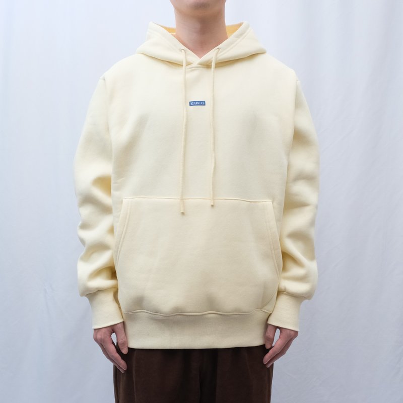 KAIKAI - Plain - Logo重磅加絨連帽Tee 黑/棕/杏/藍/灰 - 帽T/大學T - 棉．麻 多色