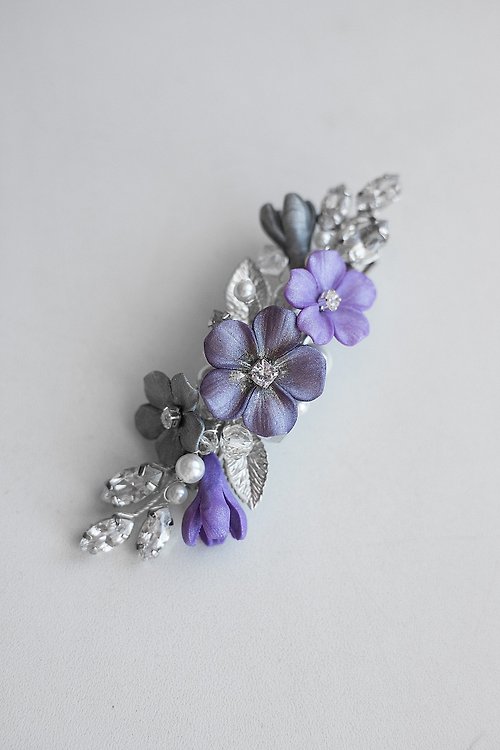 Kamael Shine Dusty purple grey flower hair clip, Floral jewelry, Lavender bridal hair piece