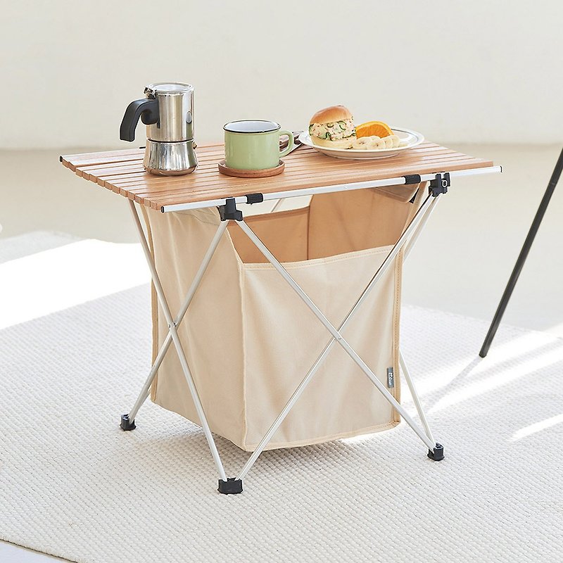 韓國M+CAMP 戶外露營便攜摺疊式蛋捲桌(附置物袋) - 野餐墊/露營用品 - 鋁合金 白色