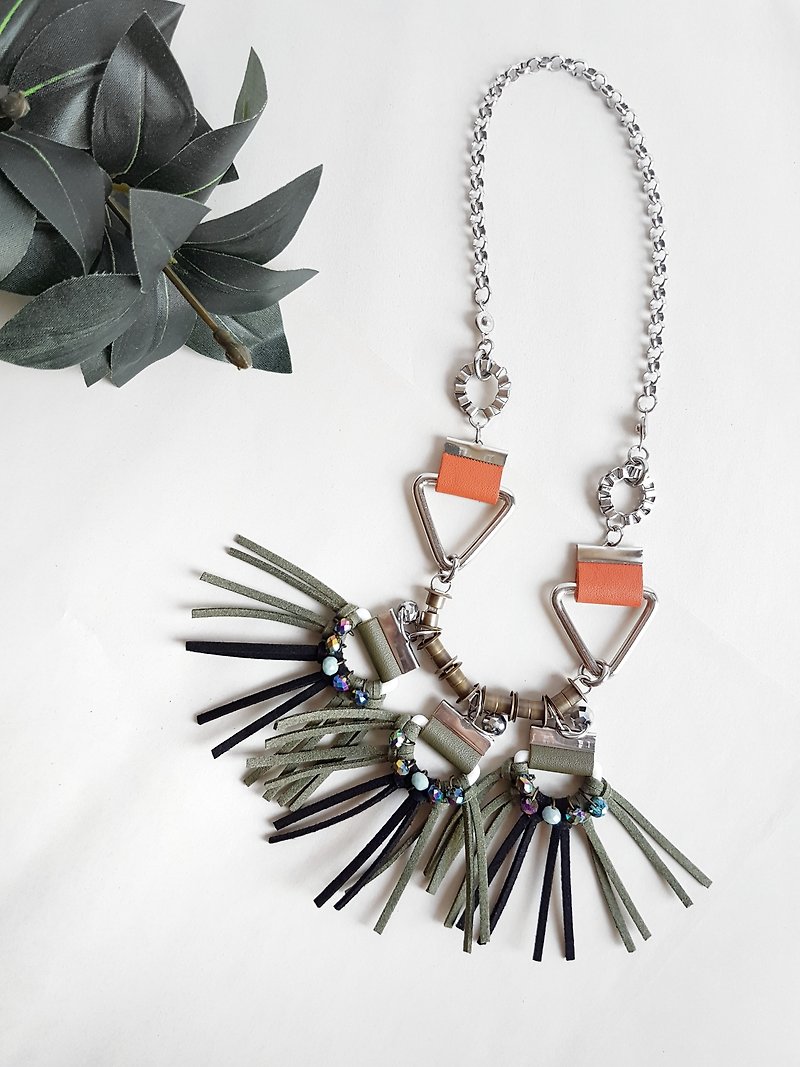 FREYA Fan Fringe Short Necklace //ORGANIC - Necklaces - Other Metals Green