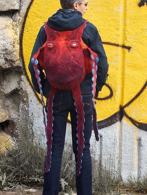 Winged Studio Octopus Backpack, Open for orders, unusual felted bag, choose your color
