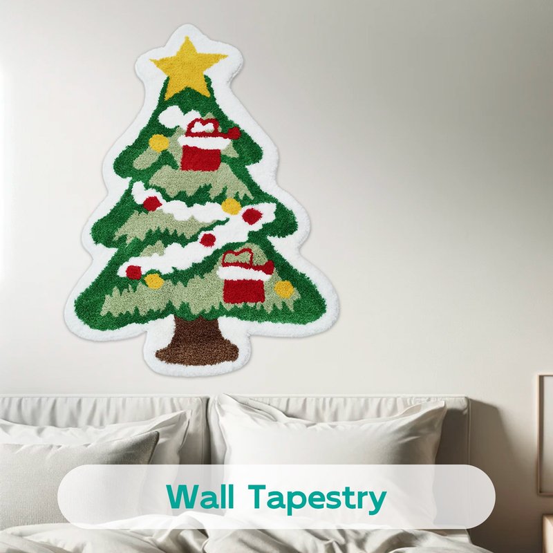 Christmas Tree Plush Bathroom Mat Foot Pad Xmas Holiday Home Dec - พรมปูพื้น - เส้นใยสังเคราะห์ สีเขียว